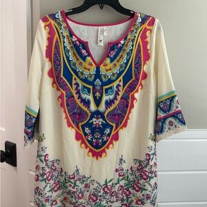 Pink Owl Cream and Blue Floral Tunic